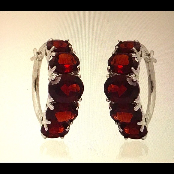 Jewelry - Garnet Hoop Earrings.  NWT